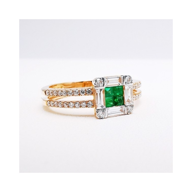 Bague Emeraudes Diamants Ligne Vendôme Or Rose 750 - 18 carats