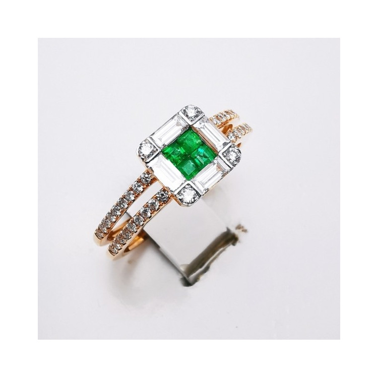 Bague Emeraudes Diamants Ligne Vendôme Or Rose 750 - 18 carats