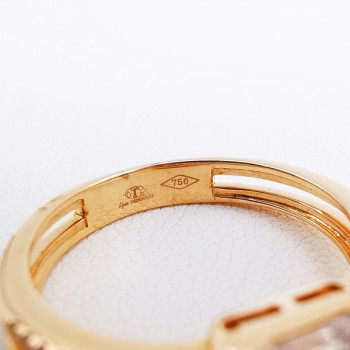 Bague Or 750 (18 Carats) Avec Lignes De Diamants Et émeraudes - Poids 3,56 G - Occasion - Poinçon Hibou