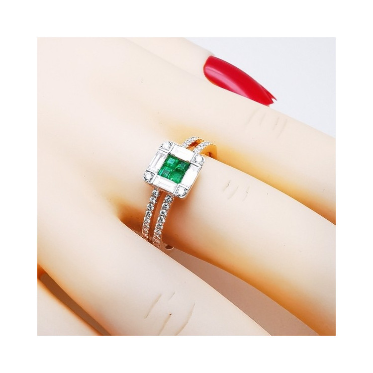 Bague Emeraudes Diamants Ligne Vendôme Or Rose 750 - 18 carats