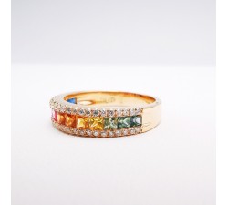 Bague Rainbow Saphirs Diamants Ligne Vendôme Or rose 750 - 18 carats