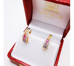 Boucles d'Oreilles Rainbow Saphirs Diamants Ligne Vendôme Or Rose 750 - 18 carats