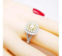 Bague Diamant Jaune & Diamants Ligne Vendôme Or Blanc 750 - 18 carats