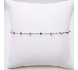 Bracelet Perles Roses Argent