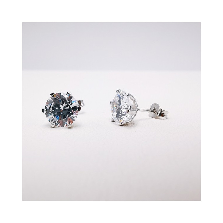 Boucles d'Oreilles Puces Oxydes de Zirconium Or Blanc 750 - 18 carats