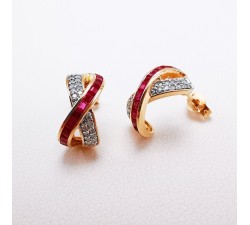 Boucles d'Oreilles Rubis Diamants Or Rose 750 - 18 carats