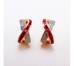 Boucles d'Oreilles Rubis Diamants Or Rose 750 - 18 carats