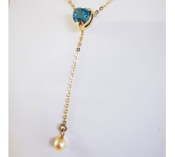 Collier Topaze Perle d'Akoya Or Jaune 750 - 18 carats Pièce Unique