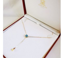 Collier Topaze Perle d'Akoya Or Jaune 750 - 18 carats Pièce Unique