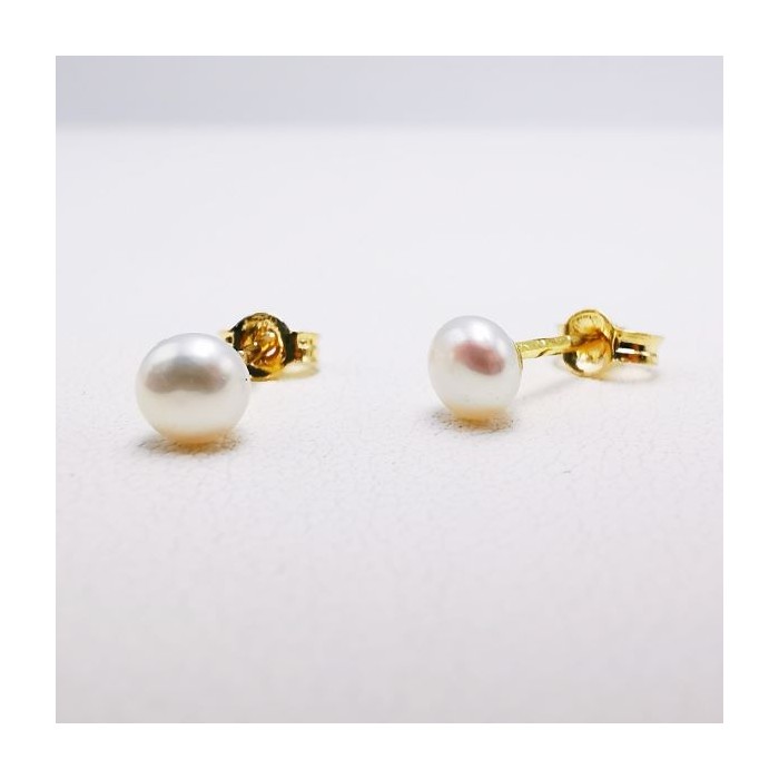 Boucles d'Oreilles Puces Perles Or Jaune 750 - 18 carats