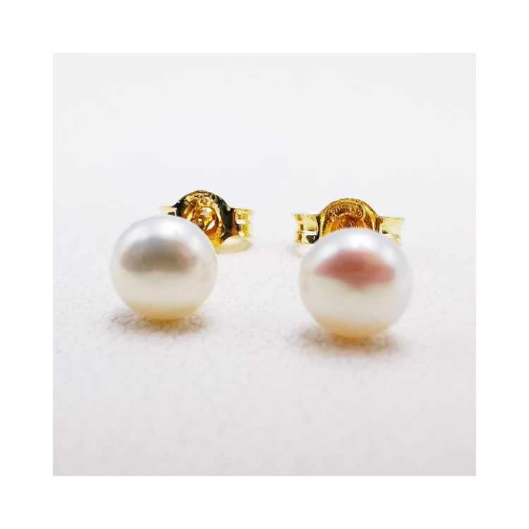Boucles d'Oreilles Puces Perles Or Jaune 750 - 18 carats