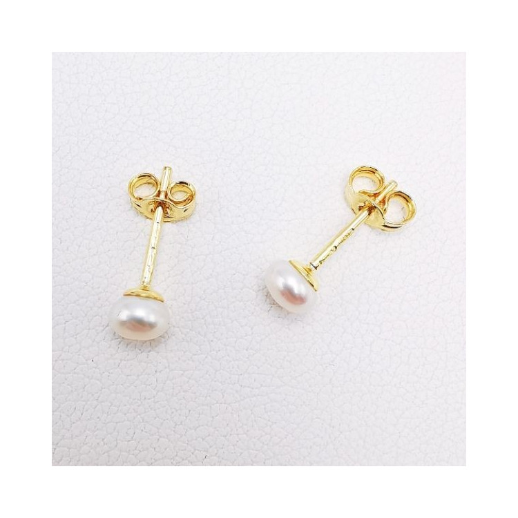 Boucles d'Oreilles Puces Perles Or Jaune 750 - 18 carats