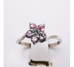 Bague Lady Flower Diamant Saphir Rose Or Blanc 750 - 18 carats