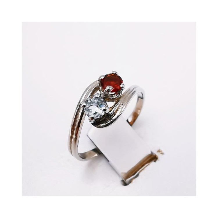 Bague "Toi et Moi" Aigue Marine Grenat Or blanc 750 - 18 carats