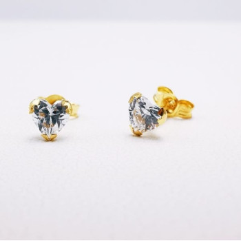 Boucles d'Oreilles Puces Oxydes de Zirconium Cœur Or Jaune 750 - 18 carats