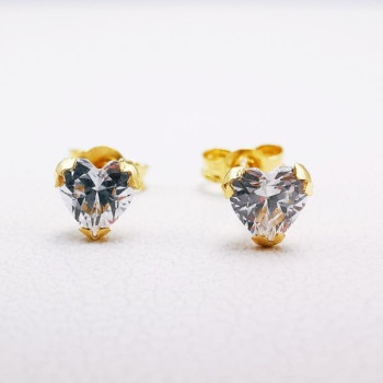 Boucles d'Oreilles Puces Oxydes de Zirconium Cœur Or Jaune 750 - 18 carats