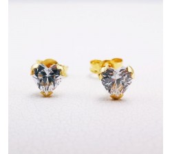 Boucles d'Oreilles Puces Oxydes de Zirconium Cœur Or Jaune 750 - 18 carats