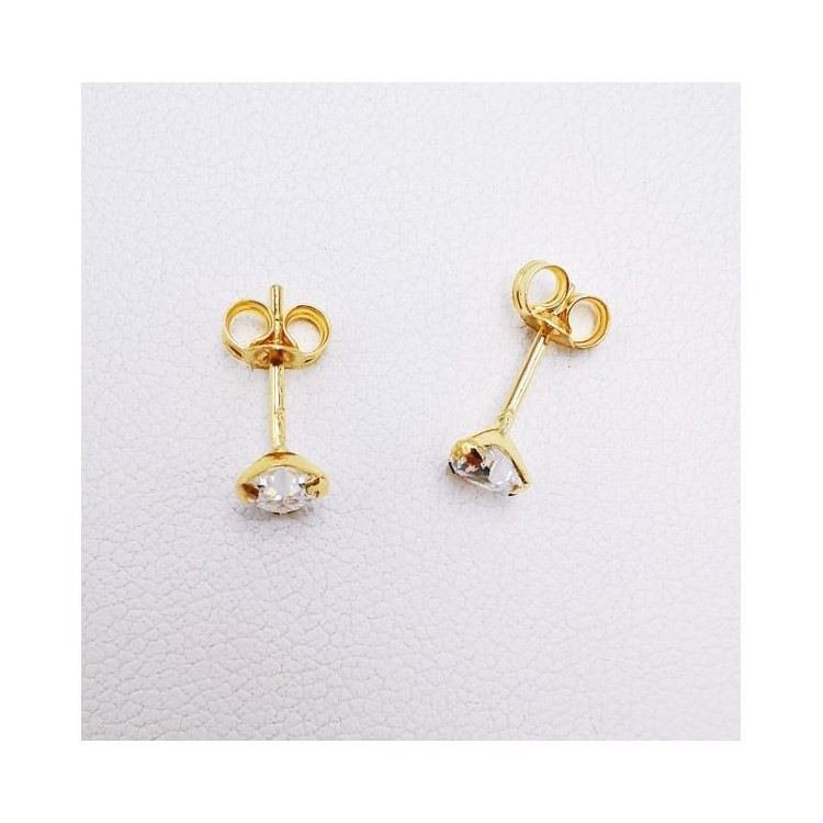 Boucles d'Oreilles Puces Oxydes de Zirconium Cœur Or Jaune 750 - 18 carats